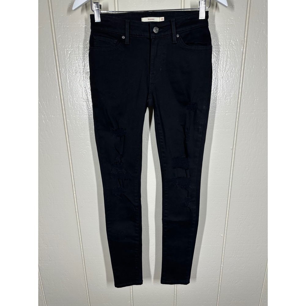 Levi's Jeans Men 25 Black 711 Skinny Distressed Denim Pants 7876